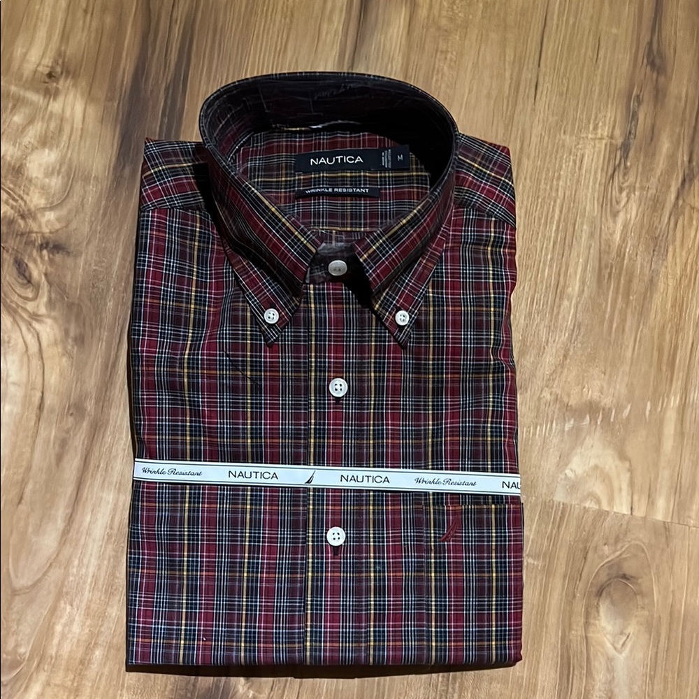 Nautica Casual Button Down Shirt Red and Blue Plaid